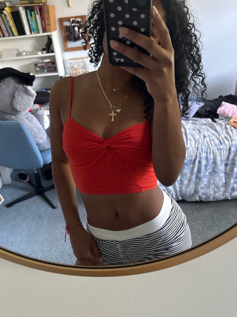 Red Twist-Front Crop Cami Top by